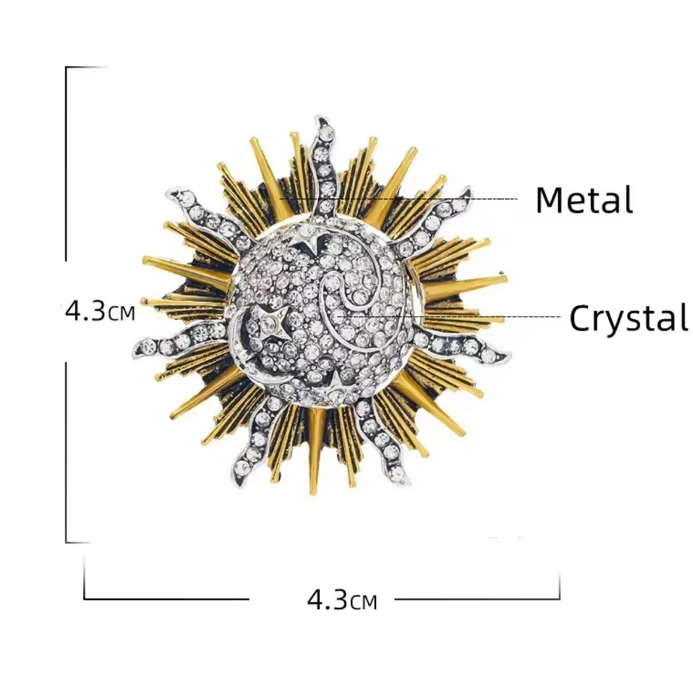 Vintage Gold Sunburst Crystal Brooch – Radiant Statement Pin - Picture 6 of 9